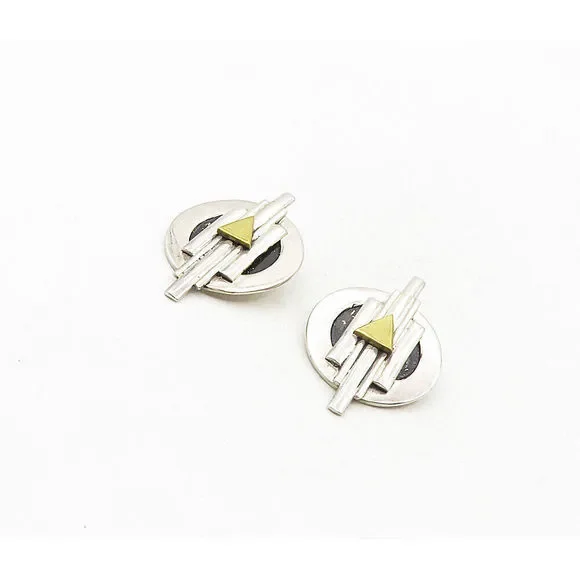 MEXICO 925 Silver Vintage Two Tone Modernist Non Pierce Earrings EG4786